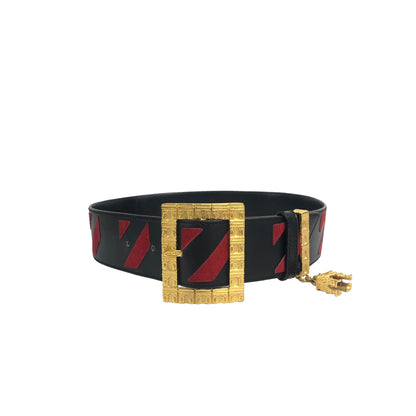 CELINE Arc de Triomphe Leather Belt Black Red Vintage infs5j