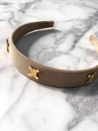 CELINE Triomphe Blason Fabric headband Beige Vintage t3apeu