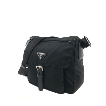 PRADA Triangle Logo Front Buckle Nylon Leather Shoulder bag Black Vintage ykd4wx
