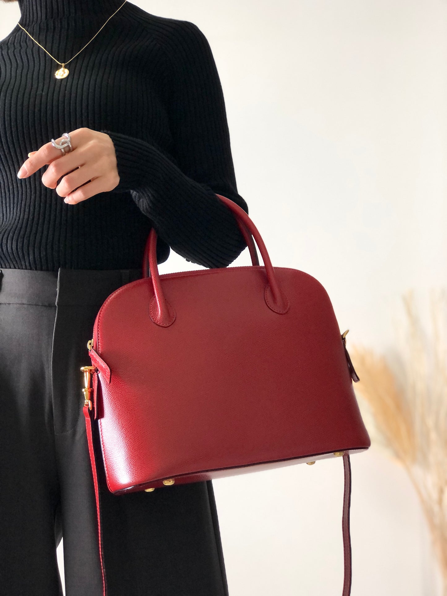 CELINE Leather Two-way Handbag Shoulder bag Red Vintage kpakv5