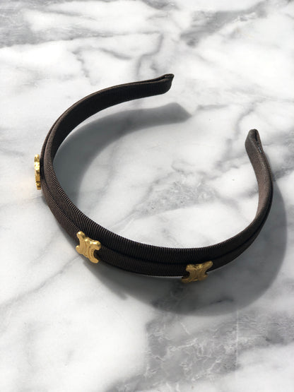 CELINE Triomphe Blason 織物髮帶棕色復古 sbnt2v 