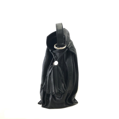 LOEWE Anagram Logo Motif Embossed Tassel Leather Drawstring Shoulder bag Black Vintage xpf265