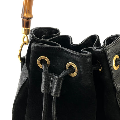 GUCCI Bamboo Handle Suede Two-way Drawstring Handbag Shoulder bag Black Vintage z3v3su