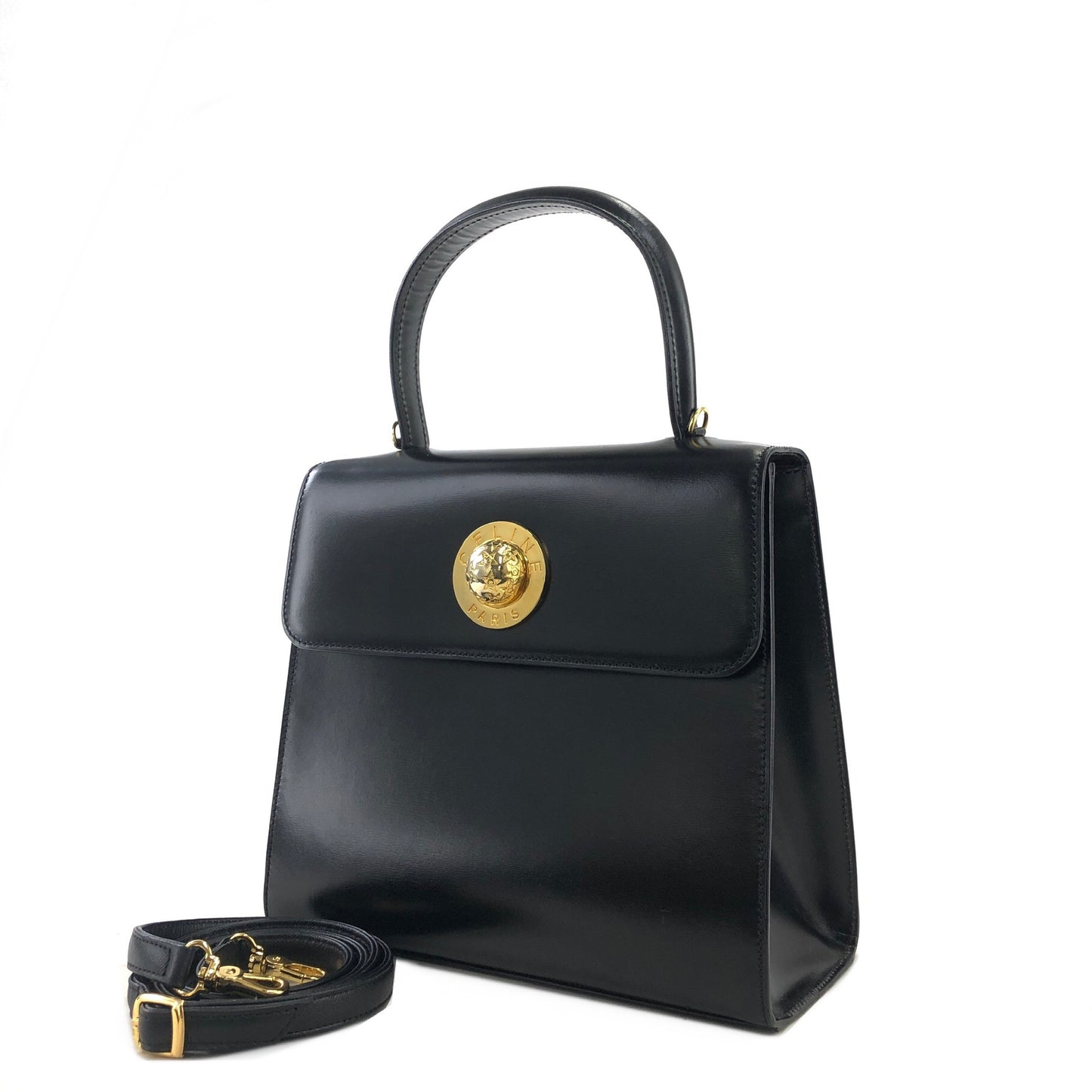 CELINE Starball Leather Two-way Handbag Shoulder bag Black Vintage zvnpgk