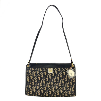 Christian Dior Trotter Logo Jacquard Leather Shoulder bag Navy Vintage i2dwx3