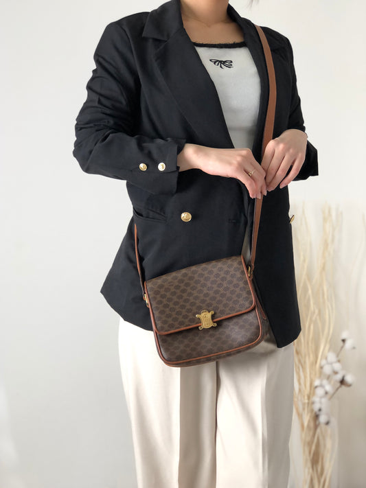 CELINE Macadam Triomphe 肩背包 棕色 復古 8c7giv 