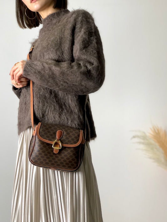 CELINE Macadam Horse Bit Shoulder bag Brown Vintage thcfza