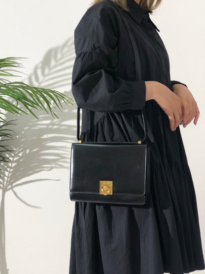 CELINE Gancini  Leather Crossbody Shoulder bag Black Vintage fiypr7