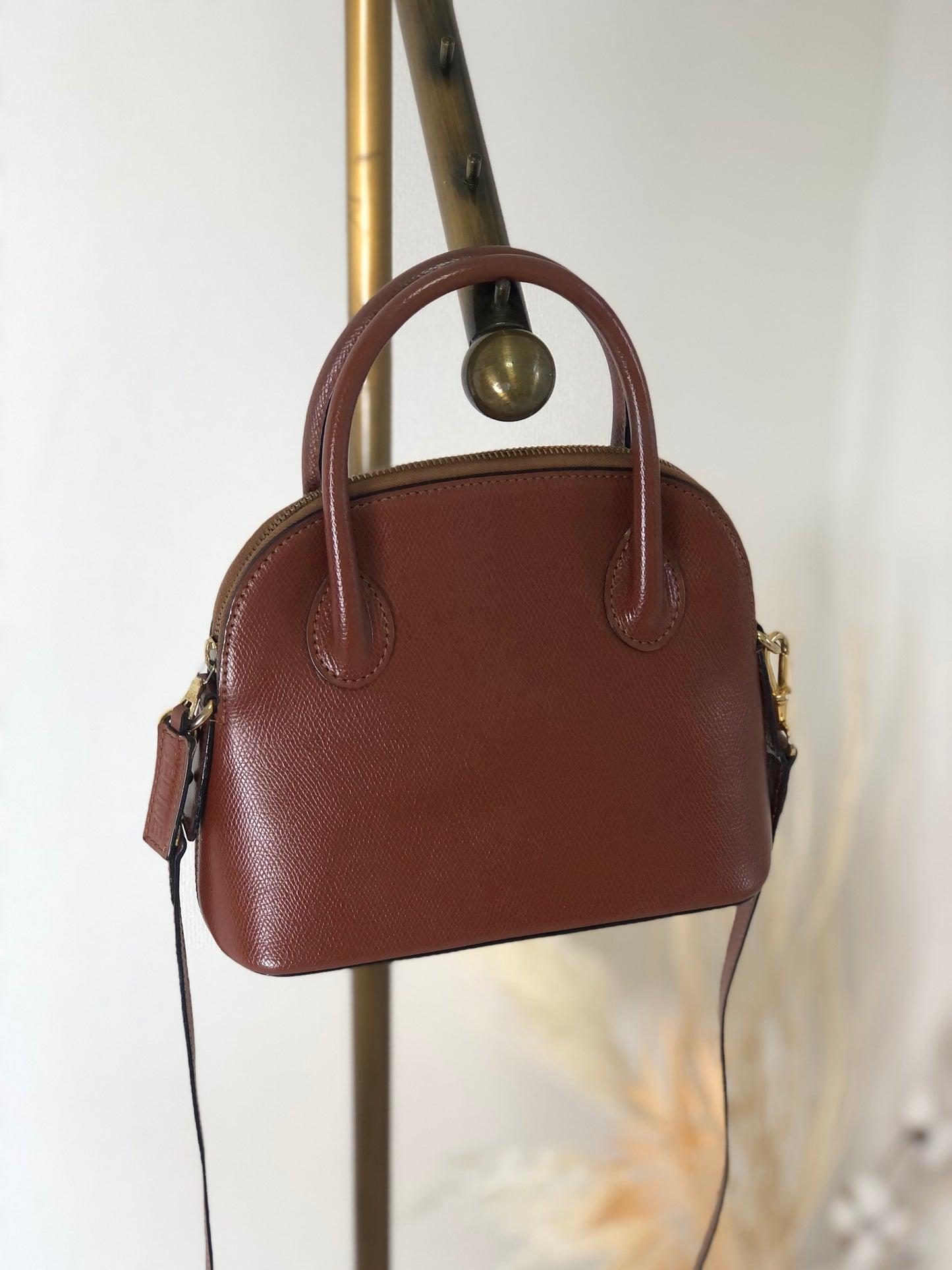 CELINE Leather Two-way Handbag Shoulder bag Brown Vintage r3d85r