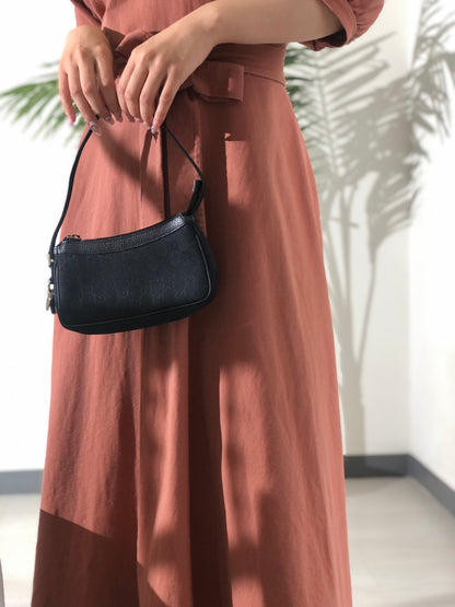 GUCCI GG Pattern Boots Charm Jacquard Leather Handbag Hobobag Black Vintage iz4gtx