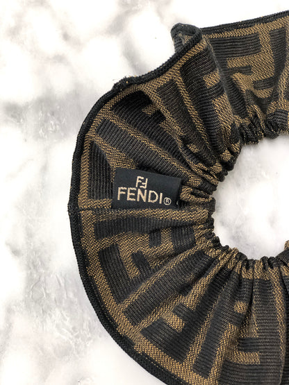 FENDI Zucca Jacquard Hair Accessories Scrunchie Brown Vintage xr2b8a