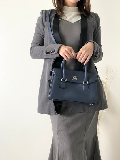 LOEWE Anagram Leather Two-way Small Boston bag Shoulder bag Navy Vintage nwunu6