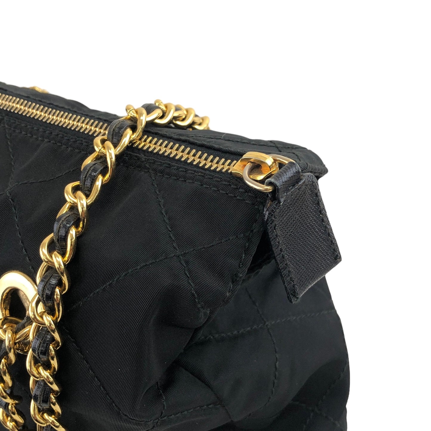 PRADA Triangle Logo Quilted Chain Shoulder bag Black Vintage kr7irt