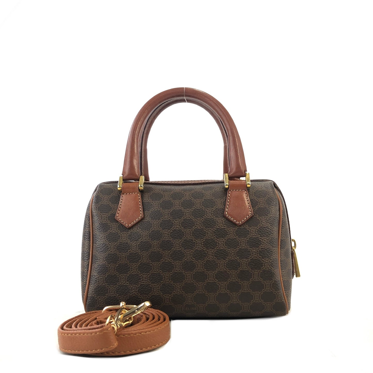 CELINE Macadam Two-way Small Boston bag Handbag Shoulder bag Brown Vintage zwy6zs