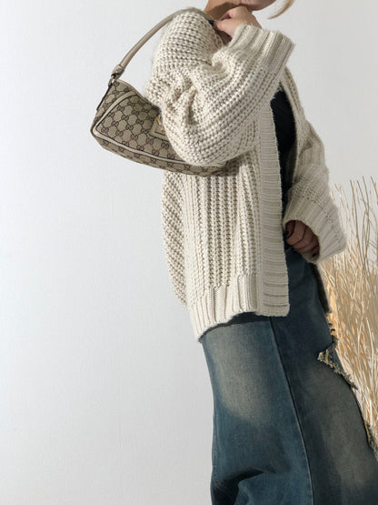 GUCCI GG Canvas Abbey Canvas Leather Handbag Hobobag Beige Vintage 4sabsd