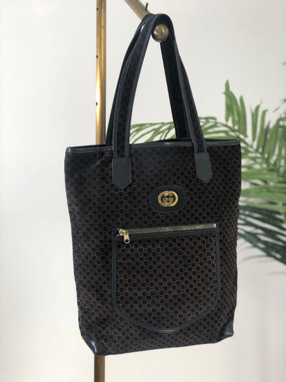 GUCCI Logo Pattern Suede Leather Totebag Black Vintage fpsx8s