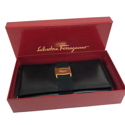 Salvatore Ferragamo Vala Leather Long Wallet Black Vintage gvd2y7