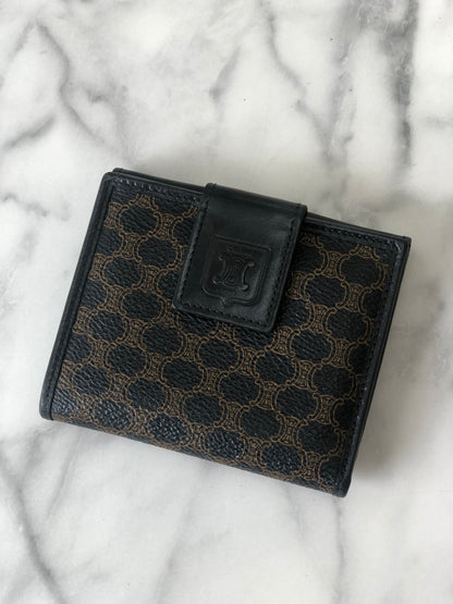 CELINE Macadam  PVC Leather Folded Wallet Black Vintage j5fp87