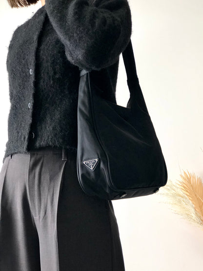 PRADA Triangle Logo Nylon Shoulder bag Black Vintage y46xvz