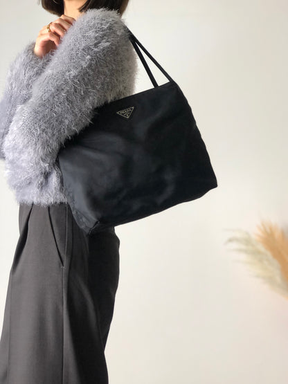 PRADA Triangle Logo  Nylon Handbag Black Vintage a3ew6f