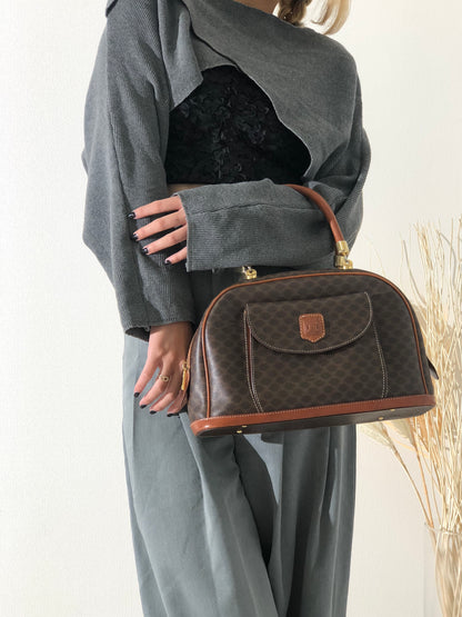 CELINE Macadam Blason Leather Handbag Brown Vintage b87m64