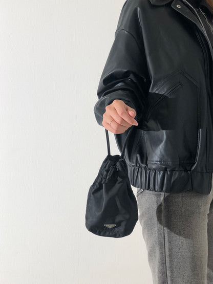 PRADA Triangle Logo Nylon Drawstring Smallbag Handbag Black Vintage imrxv2