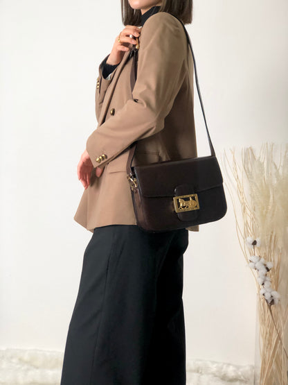 CELINE 馬車皮革斜背包 棕色 復古 rpj55e 