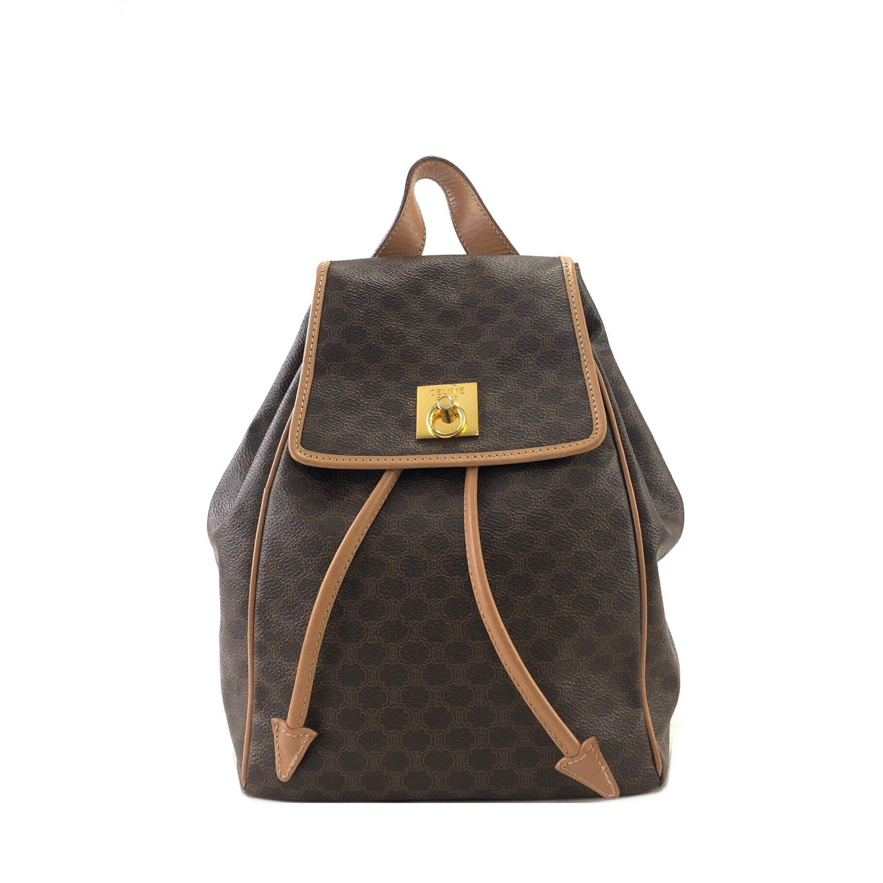 CELINE Macadam Gancini Logo Motif Leather Backpack Brown Vintage hcykd