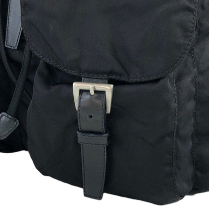 PRADA Triangle Logo Double Pocket Nylon Backpack Black Vintage 7gwefm