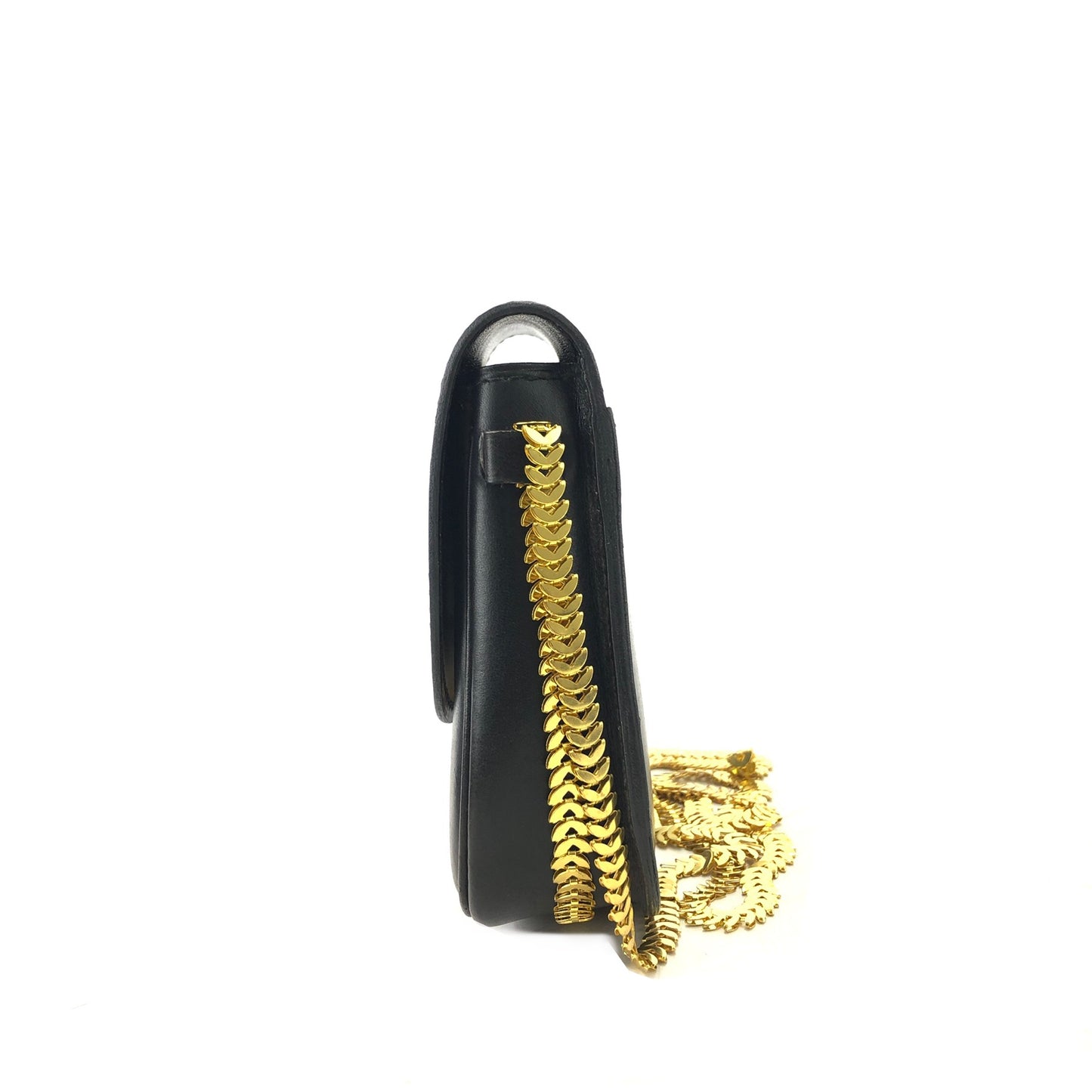 CELINE Triomphe Emblem Chain Leather Crossbody Shoulder bag Black Vintage r36nr8