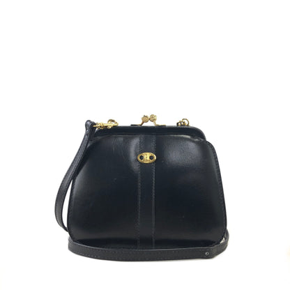 CELINE Triomphe Logo Motif Leather Shoulder bag Black Vintage tara68