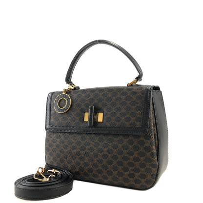 CELINE Macadam Logo Motif Charm Turn Lock Leather Two-way Handbag Shoulder bag Black Vintage cptypf