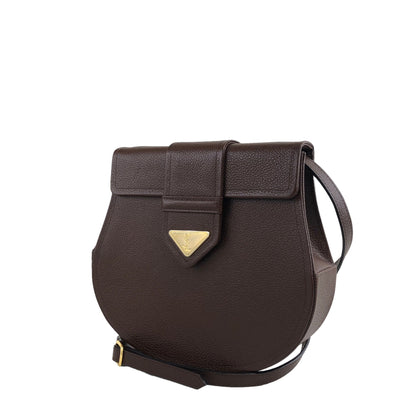 Yves Saint Laurent YSL Logo Leather Round Shoulder bag Brown Vintage b735mp