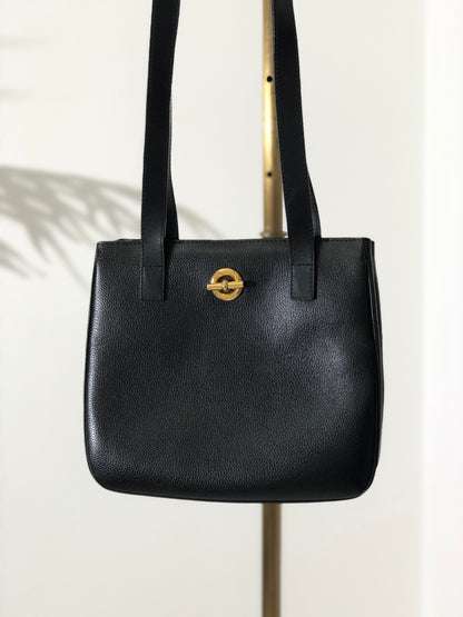 CELINE Toggle Motif 皮革肩背包手提包黑色復古 ag3tya 