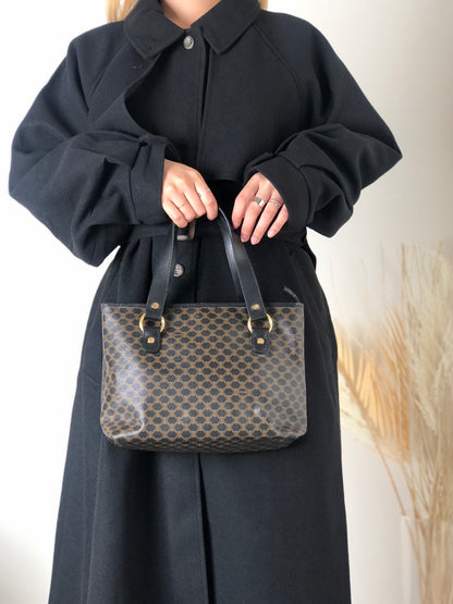CELINE Macadam Leather Handbag Black Vintage a2psx4