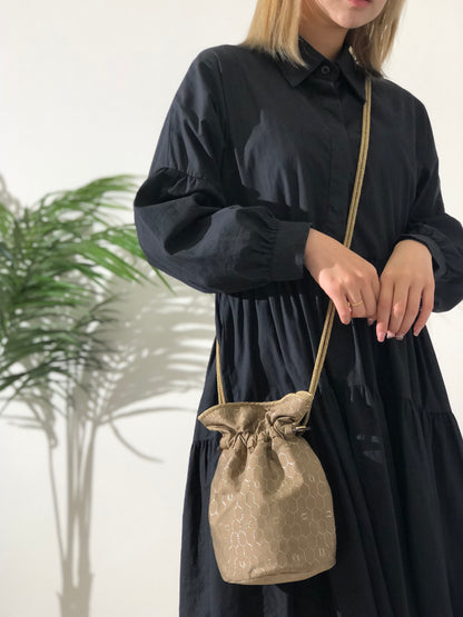 Christian Dior 蜂巢圖案尼龍抽繩斜背包 米色復古 aiss5h 