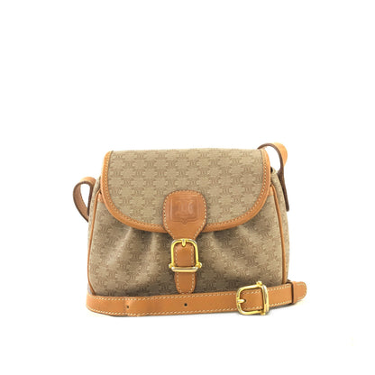 CELINE Macadam Blason Leather Shoulder bag Beige Vintage 78bcka