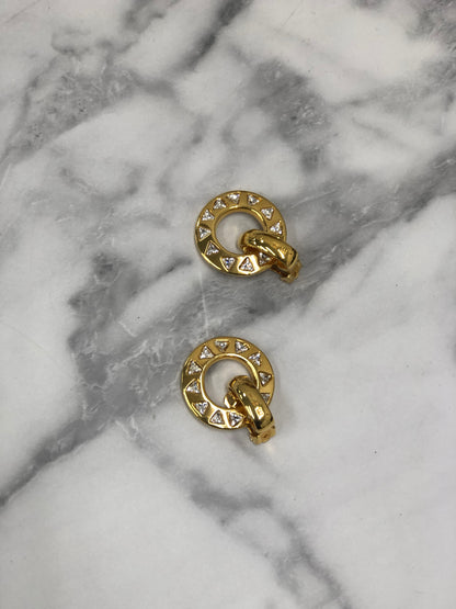 CELINE Logo Circle Logo Motif  Earrings Gold Vintage nad5px