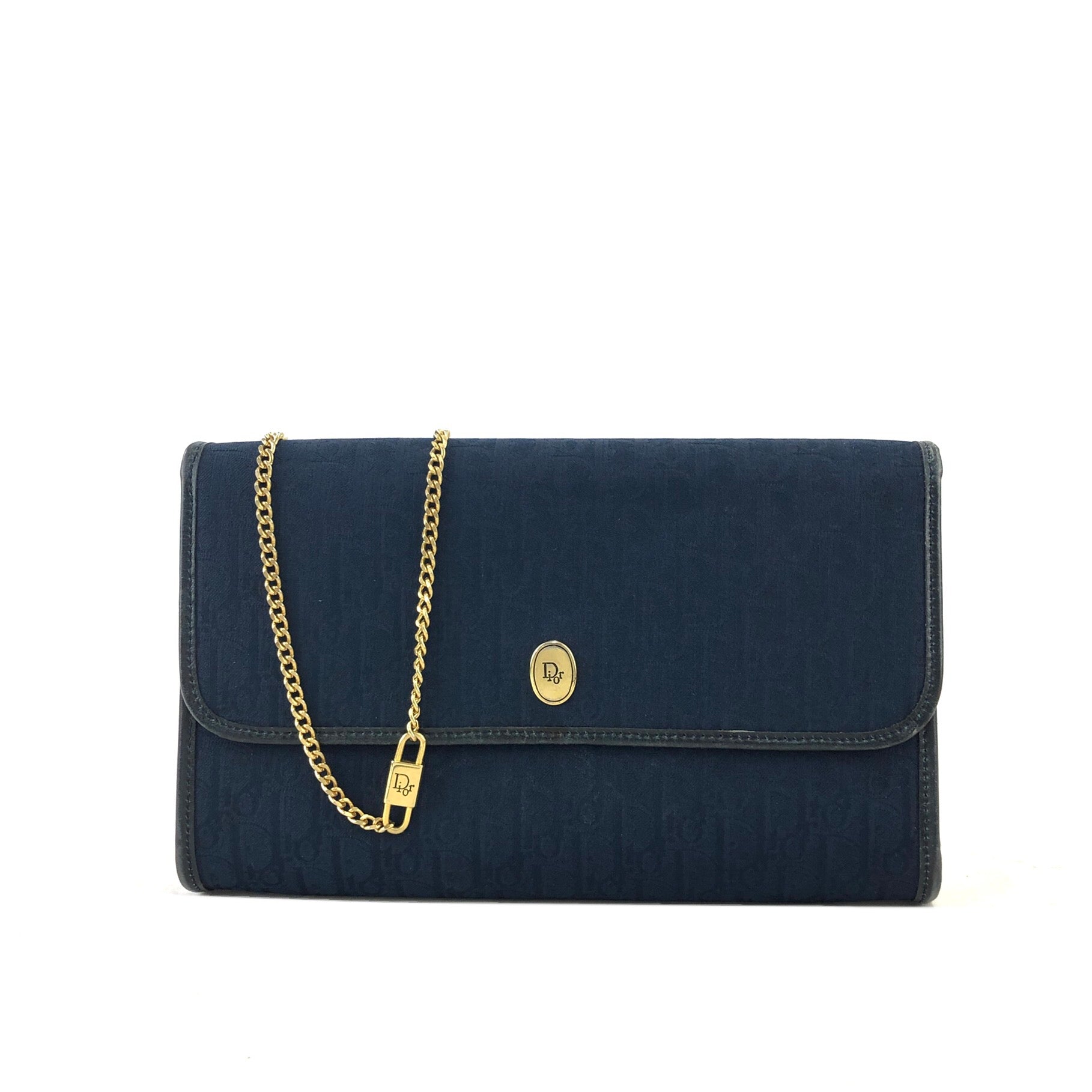 Dior, Bags, Vintage Dior Shoulder Bag Trotter Charm Pochette Navy Blue  Preloved