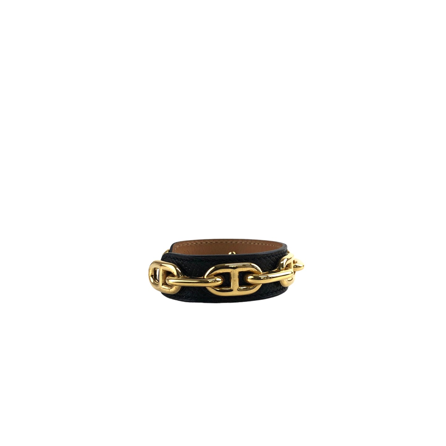 HERMES Chaine d'ancre Leather Bangle Black×Gold Vintage i5kvpf