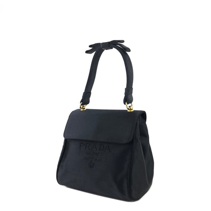 PRADA Logo Motif Satin Handbag Black Vintage 5vsuzi