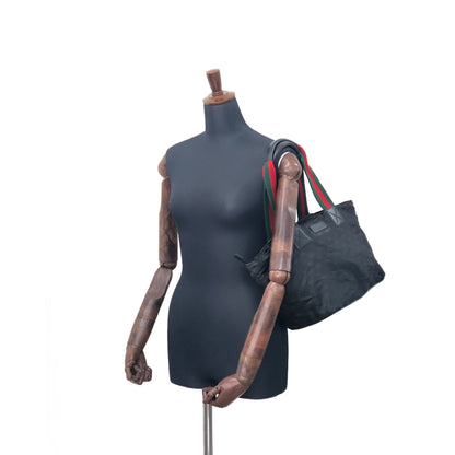 GUCCI Sherry Line GG Canvas Leather Handbag Black Vintage gjg75f