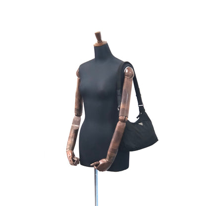 PRADA Triangle Logo Nylon Shoulder bag Hobobag Black Vintage bbyjfb