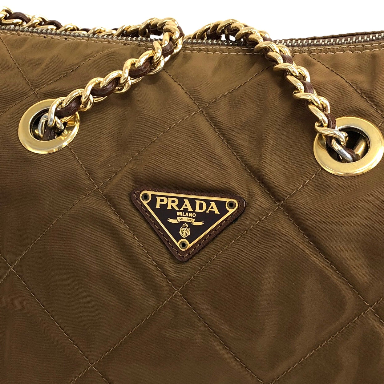 PRADA Triangle Logo Quilted Nylon Chain Shoulder bag Brown Vintage 7u8cpm