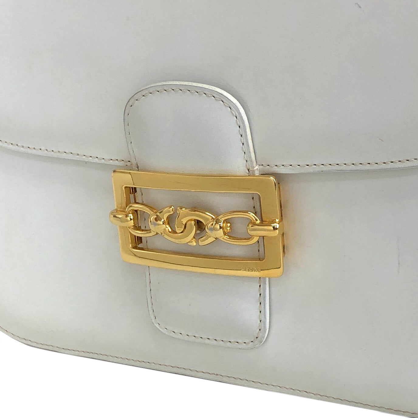 CELINE Horse Bit Leather Crossbody Shoulder bag White Vintage tkdtk2