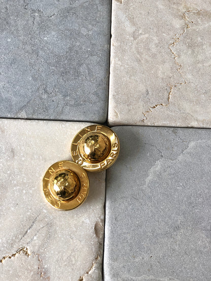 CELINE LogoCircle Starball Logo 圖案耳環 金色 復古 5sk543 