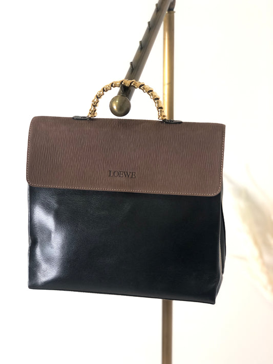 LOEWE Velazquez Metal Handle Leather Handbag Black Vintage zpvhzp