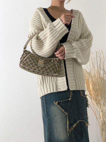 GUCCI GG Canvas Abbey Canvas Leather Handbag Hobobag Beige Vintage 4sabsd