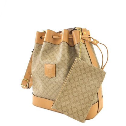 CELINE Macadam Blason Drawstring Shoulder bag Beige Vintage xugruh
