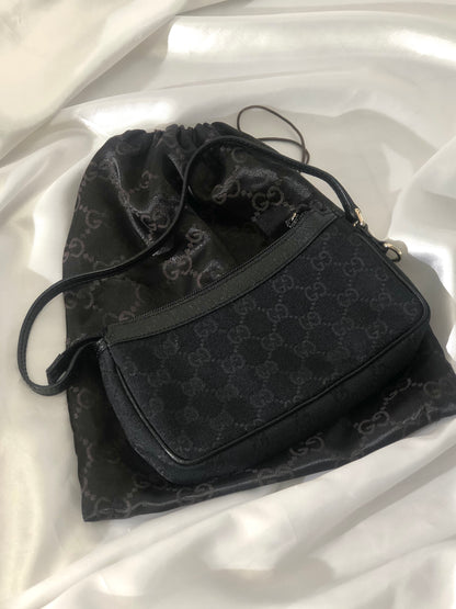 GUCCI GG Pattern Boots Charm Jacquard Leather Handbag Hobobag Black Vintage iz4gtx